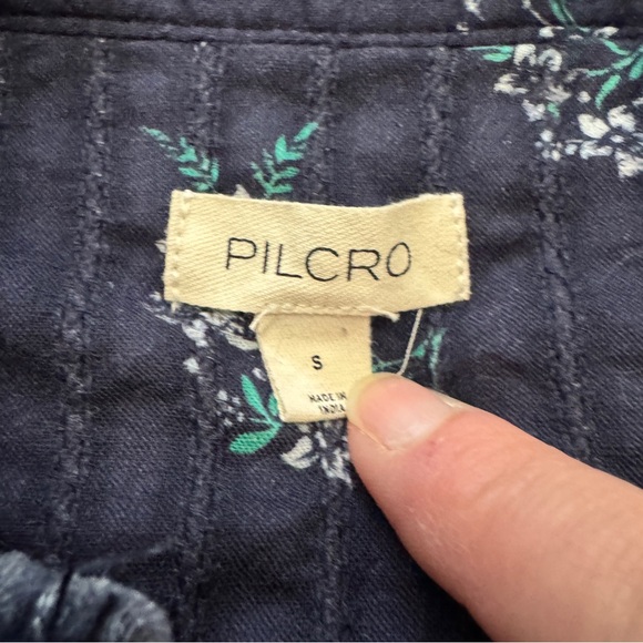 Pilcro Anthropologie Small Blue Floral Button Down Peplum Babydoll Blouse Top - Picture 8 of 9